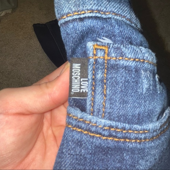 Love Moschino Distressed Denim Straight Leg Mid / High Waist Boyfriend Mom Jeans - Picture 5 of 7
